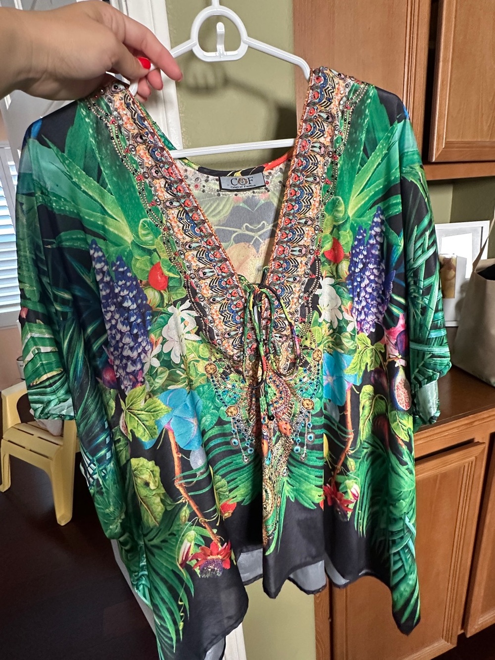 shahida parides - Colors of fashion- Green Tropical V-Neck Beaded Top